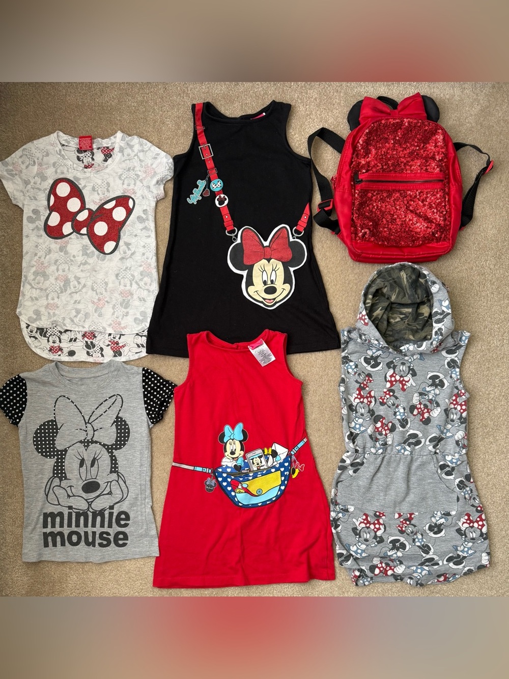 Disney Girls’ Minnie Mouse Shirts, Dresses, Backpack, Bathrobe Bundle- Size 4/5